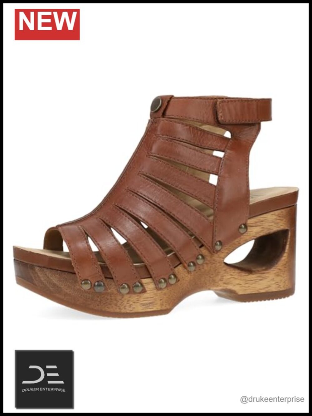 Dansko Adie Multi-Strap Peep-Toe Wedge Heeled Sandals Wood Outsole